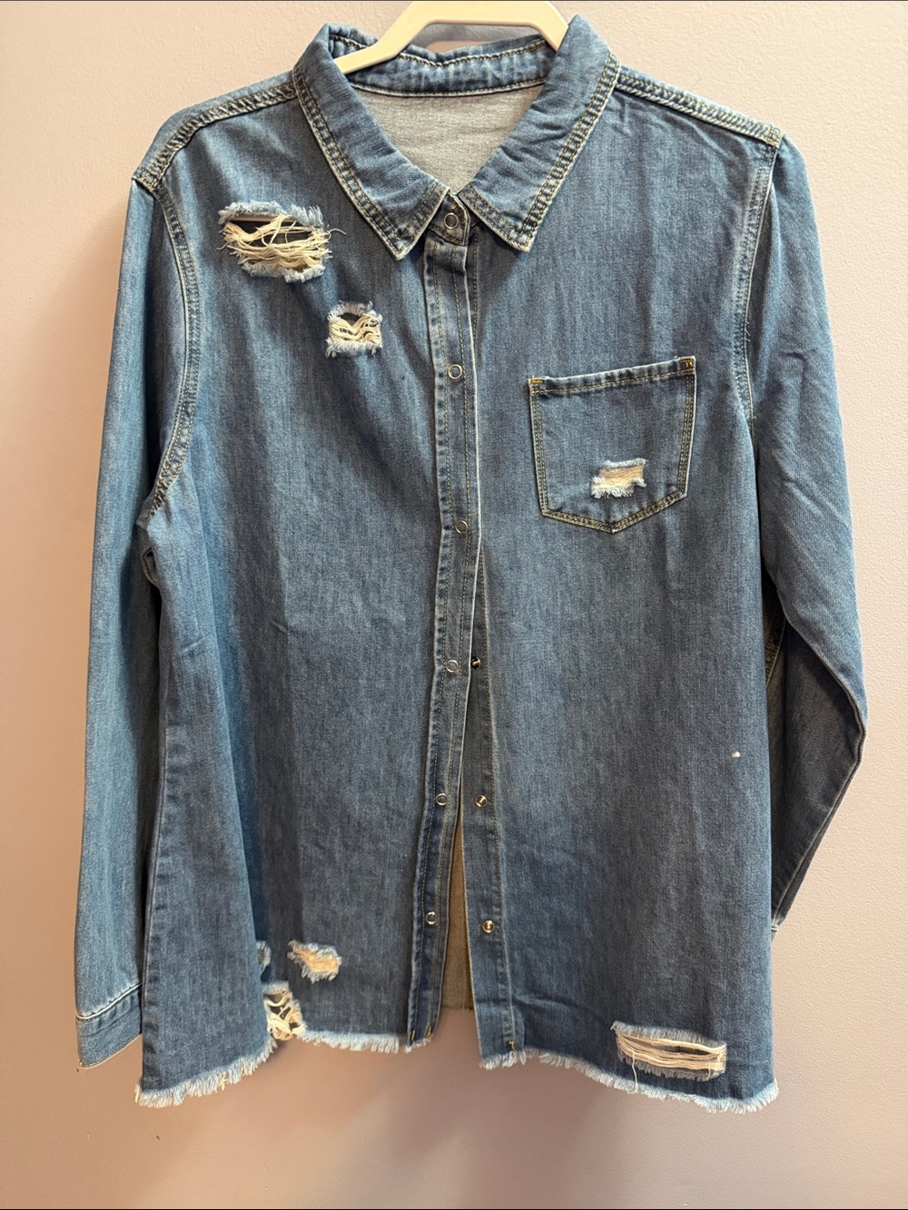 Women's Distressed Denim Jacket - Blue Jean Jacket
